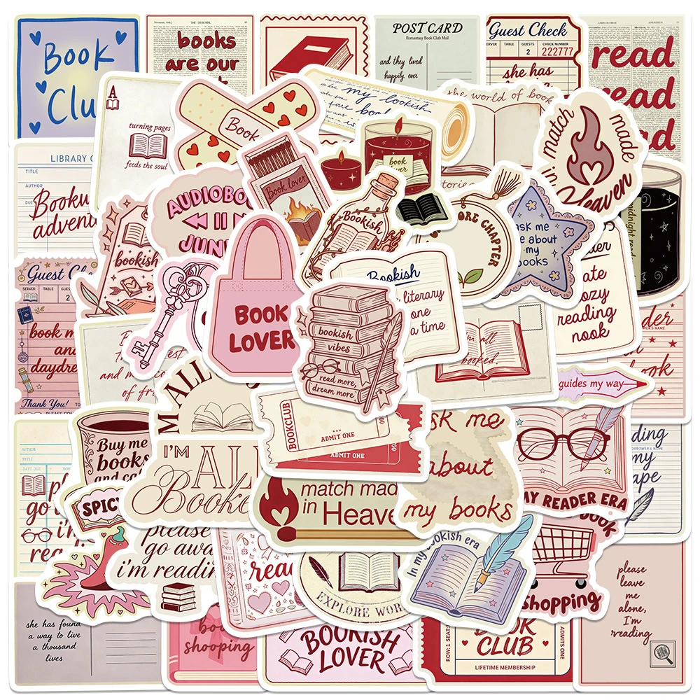 10/30/50pcs Funny Cartoon Bookish Aesthetic Stickers Decals DIY Notebook Phone Scrapbook Guitar Cute Decoration Sticker Toy Gift