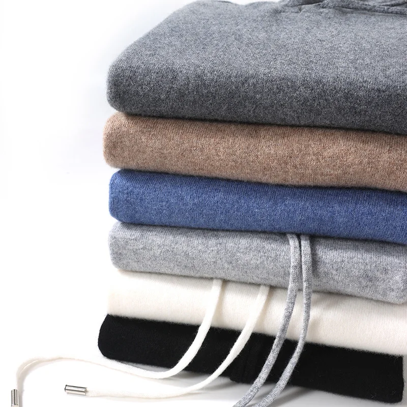 Maglione invernale in cashmere senza cuciture Pullover con cappuccio da uomo Maglione lavorato a maglia in lana merino 100% Casual Prima linea pronto da indossare Abbigliamento