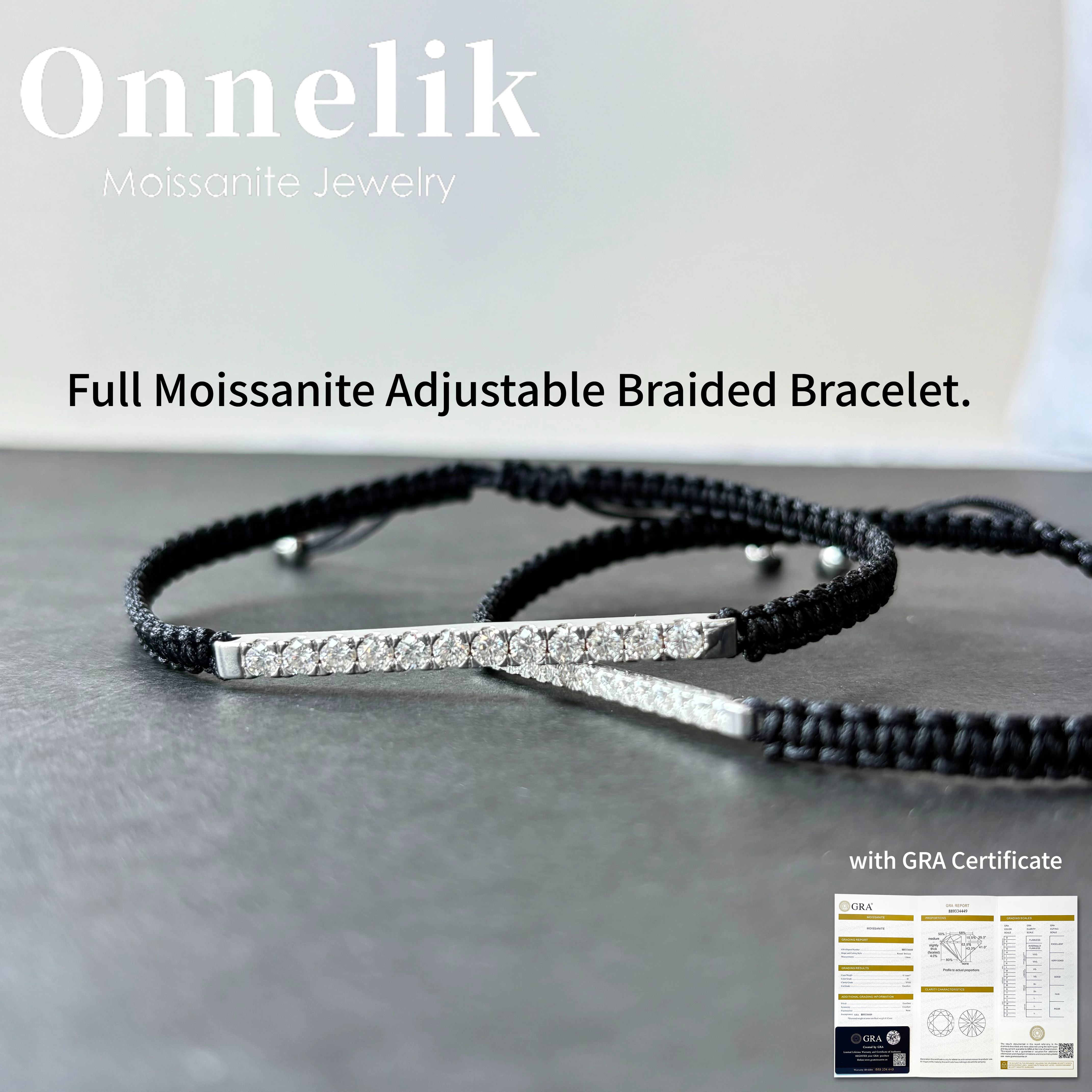 

Onnelik All 2MM/3MM Moissanite with GRA Braided Rope Bracelet 100% 925 Sterling Silver for Women Wedding Party Fine Jewelry Gift