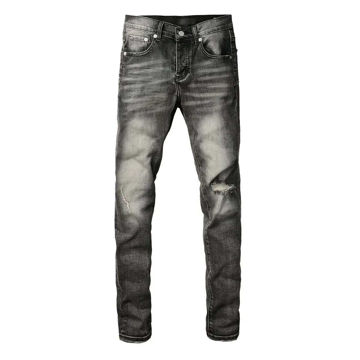 

Men's High Quality Purple Jeans Streetwear Distressed Gray Black Stretch Skinny Destroyed Holes Ripped Jeans Pants