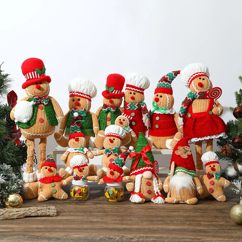 Christmas Decoration Gingerbread Man Ornaments Luminous Biscuit Man Red and Green Pointed Hat with Light Doll Pendant