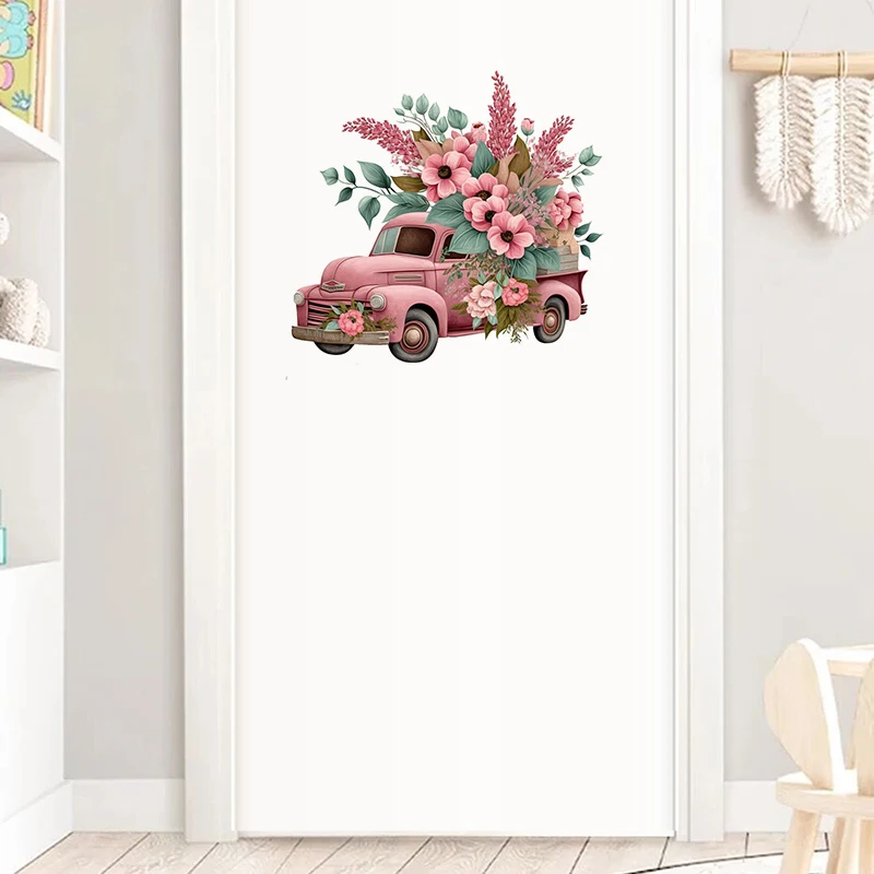 C187#Floral Truck Wall Sticker Kids Room Background Home Decoration Mural Living Room Wallpaper Funny Decal