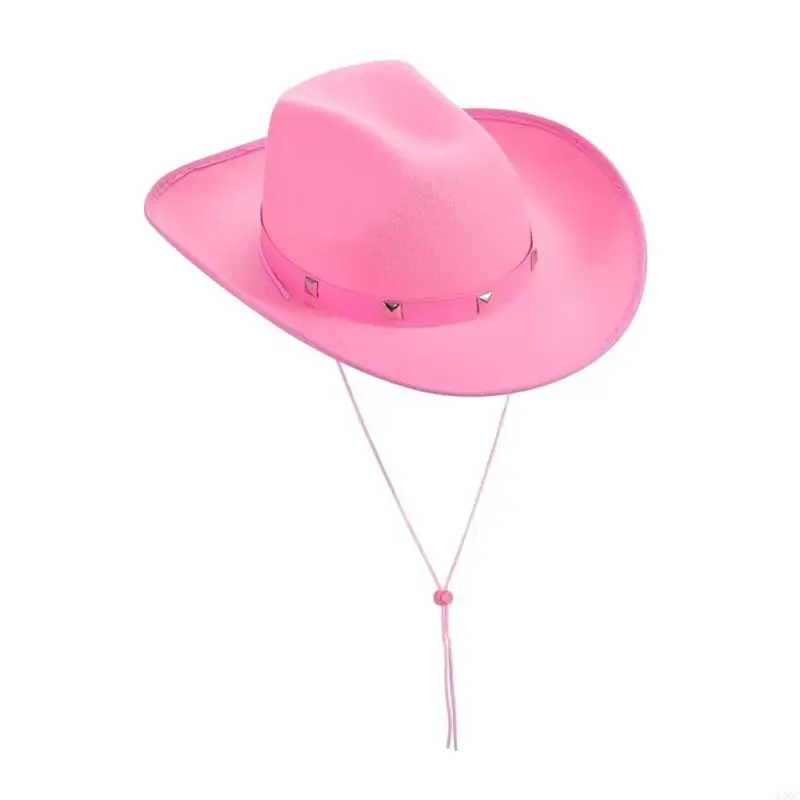 G5GC Breathable Cowboy Hats with Rivets Women Traveling Cowboy Hats with Adjustable Chin Rope Adult Outdoor Sunproof Hat