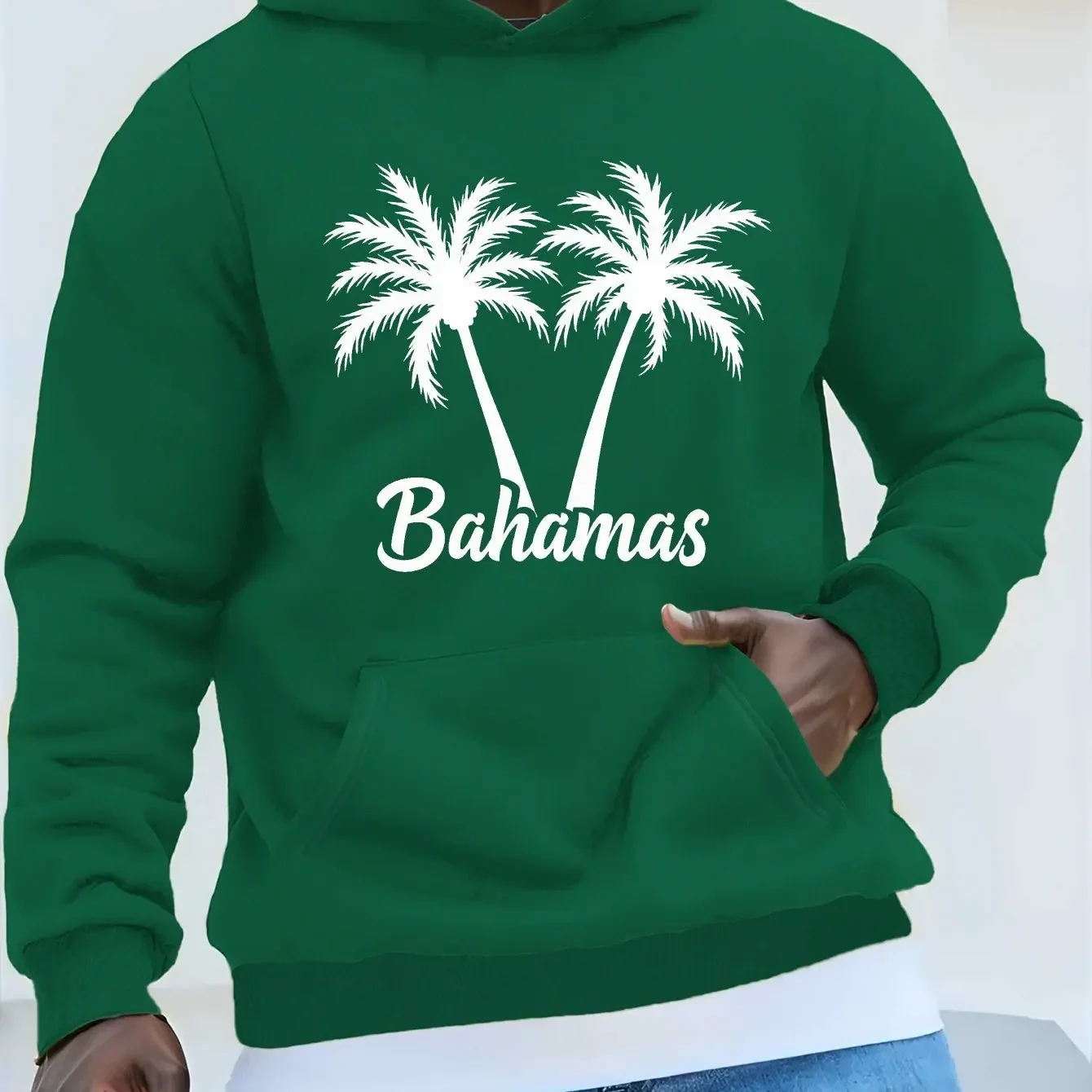 Bahamas Palm Trees Tropical Script Men's casual hoodies