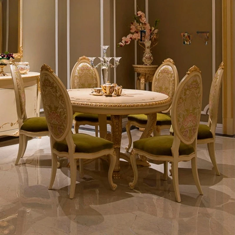 

Европейский обеденный стол и стул из цельного дерева, обеденный стол для небольшой квартиры, мраморный круглый обеденный стол
