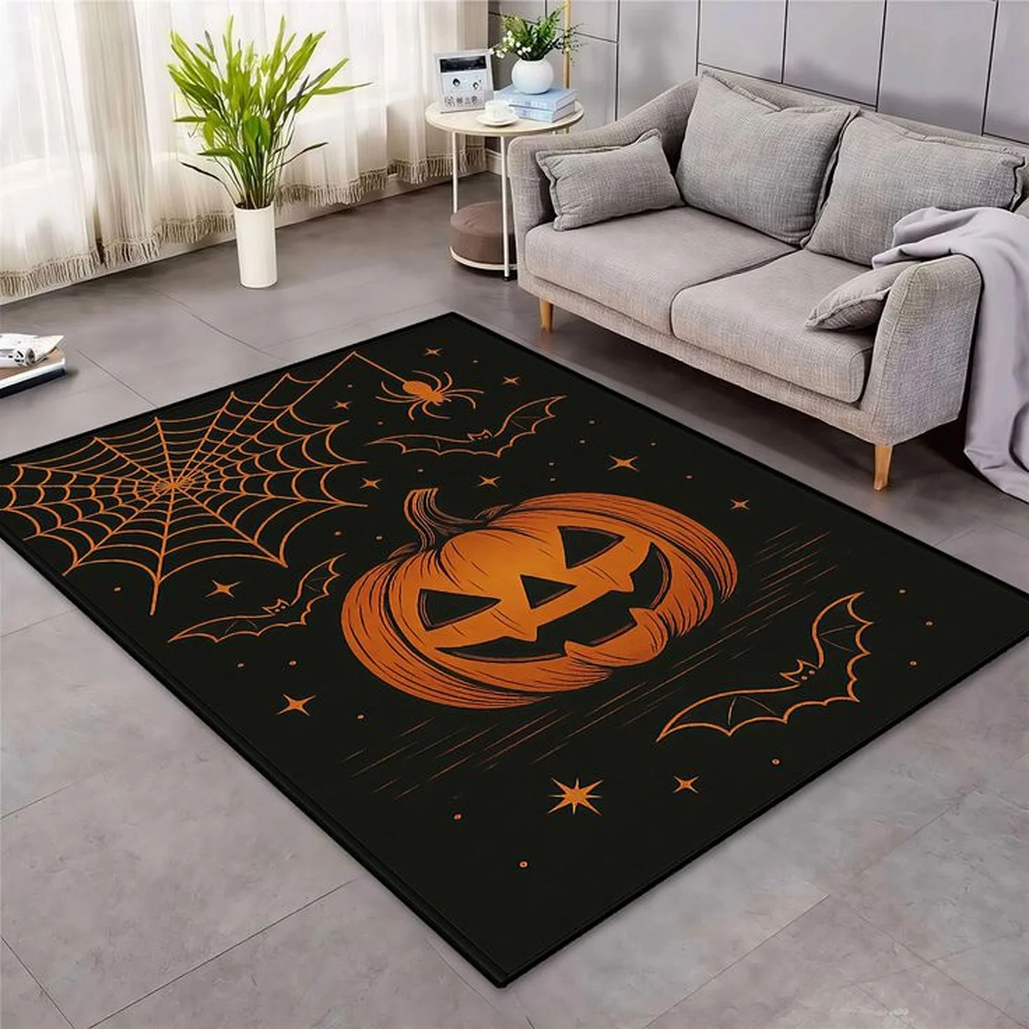Pumpkin and Bat Halloween Carpet