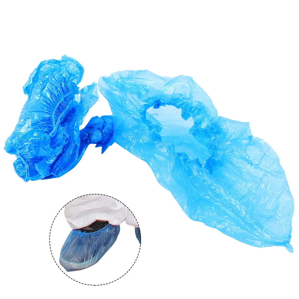 

100pcs Disposable Shoe Covers Blue Polyethylene 33x16cm Elastic Hotel Office Car Non Slip Carpet Cleaning Foot