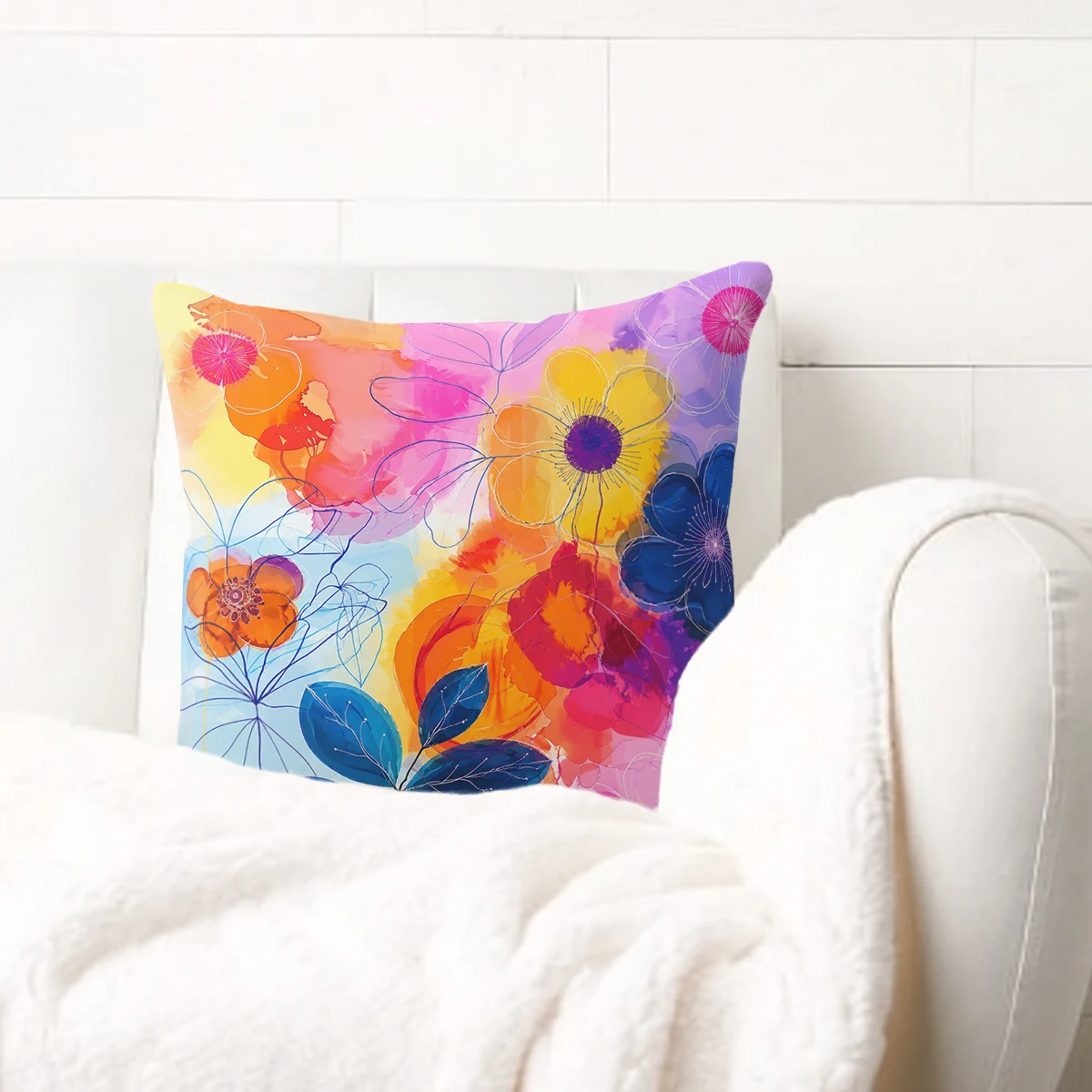 Funny Giraffe Pattern Polyester Pillow Cover - 2D Printed Decorative Pillowcase for Home Sofa Bedroom, No Insert Included