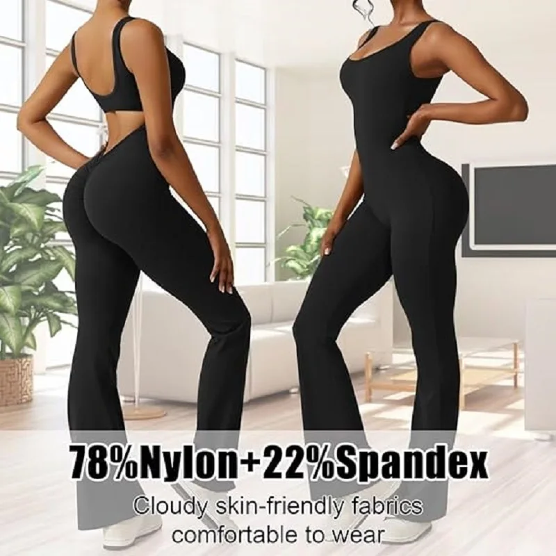 Hollow out Beauty Back Yoga Women wide-leg Peach Butt Running Fitness Yoga Bodysuit Sexy Backless Jumpsuits