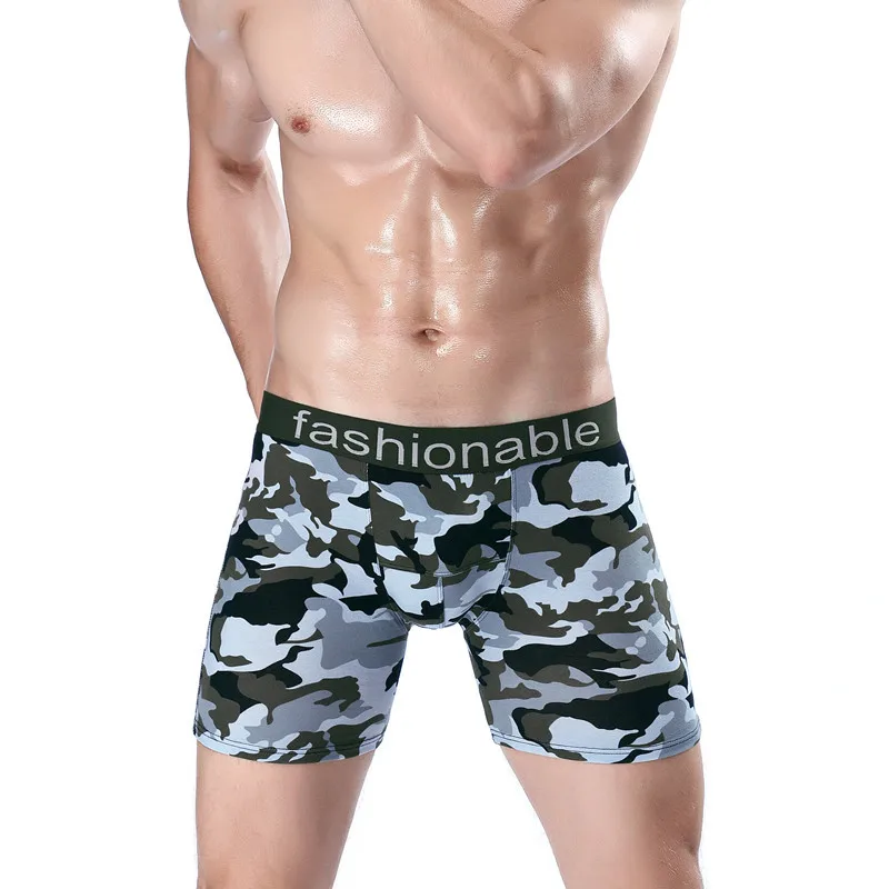 High Quality Long Leg Boxer Shorts Panties Men Underpants Sports Cotton Underwear Large Size Mens Sexy Camouflage Boxershorts