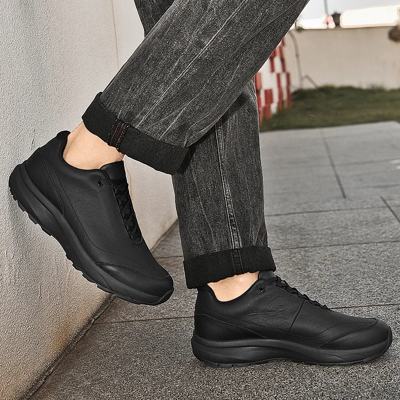 

Fashionable High Quality Mens Comfortable Lace Up Casual Leather Shoes Classic Black Men Spring Breathable Non Slip Sports Shoes