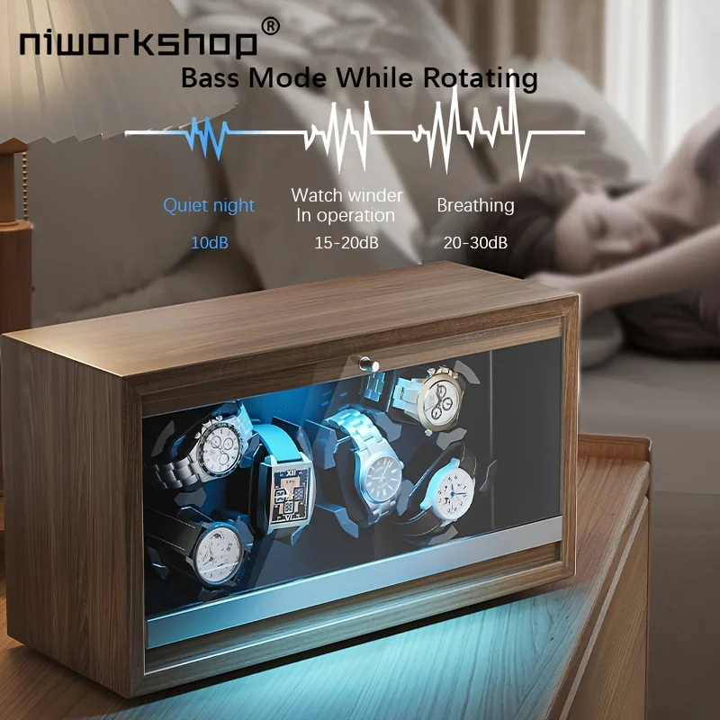 1pc Niworkshop Automatic Watch Winder,3/6 Slots Wooden Watch Storage Cases with Quite Motor ,LED Light ,Flexible Pillows For Men