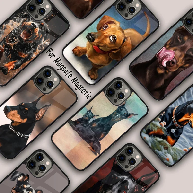 Black Doberman Pinscher Magnetic Phone Case For APPLE iPhone 16 14 13 12 11 Pro Max 15 Plus Wireless Charge With MagSafe Cover