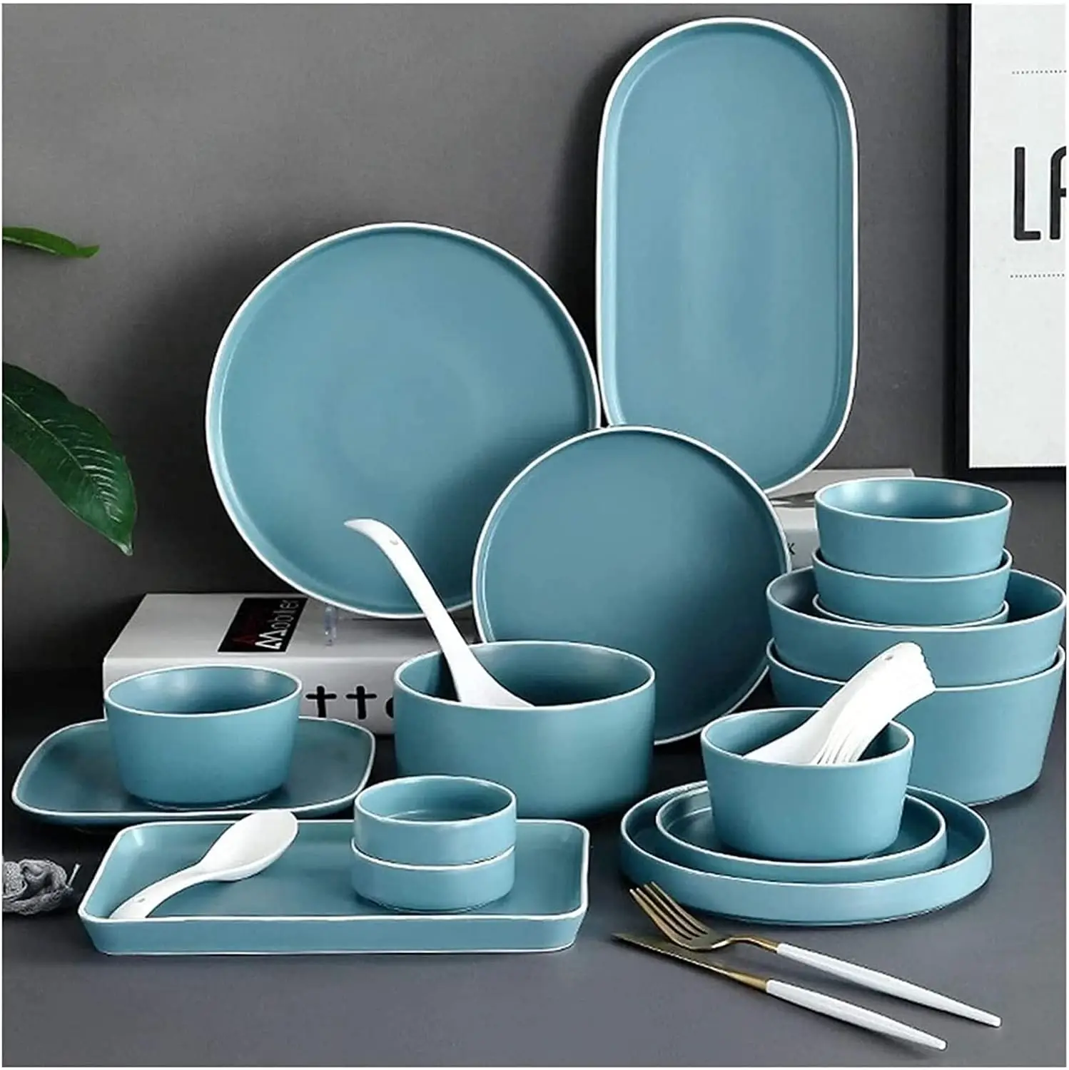 Luxurious Dinner Set for Party, Nordic Style Ceramic Tableware for 6, Creative European China Dishes