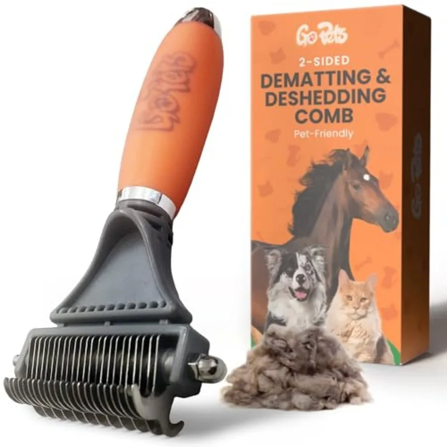 

2-in-1 Dematting Comb for Dogs, Pet Grooming Rake, Double-Sided Dog Brush for Shedding, Deshedding Brush for Cats, Undercoat Ma