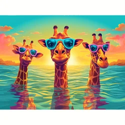 RUOPOTY Full Diamond Animal Diamond Painting Set Three Giraffes Picture For Adults Home Decoration Painting