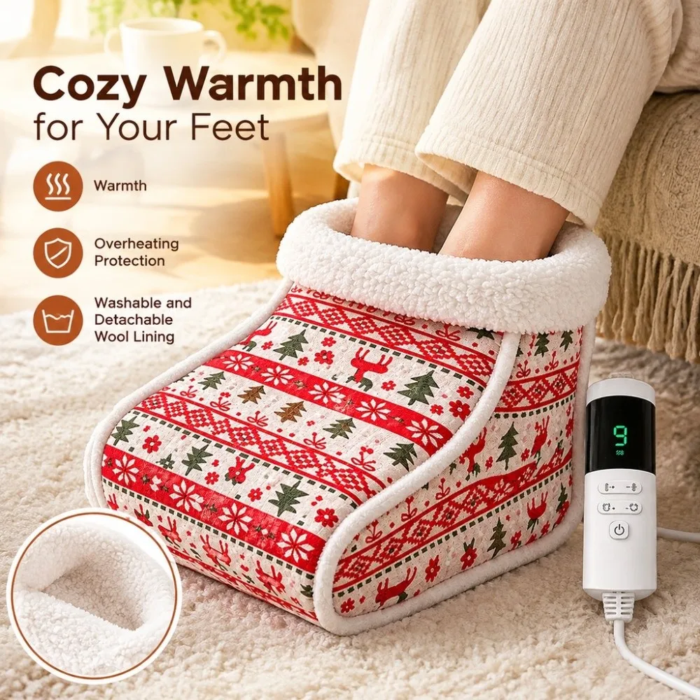 Plug-Type Heated Foot Warmer Adjustable Temperature Timing Control Electric Heating Pad US Plug Machine Washable