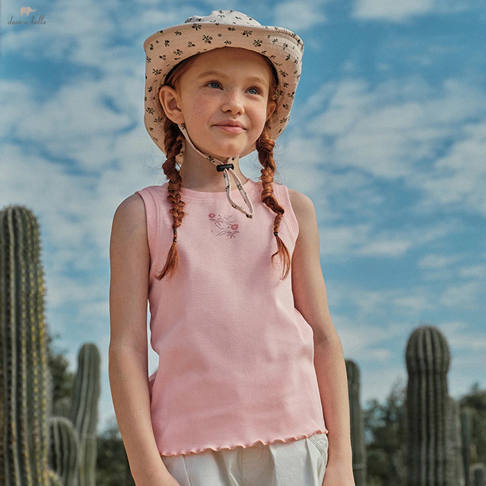 Dave Bella Girl Summer Printed Vest T-shirts Kids Cartoon Tees Children Sleevelss Modal Tops Casual Outdoor Clothes DK2262297