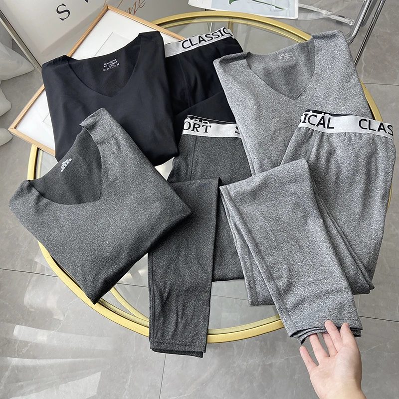 

Men's Fashionable Warmth Innerwear Set Skin-friendly Touch Temperature Constant Cooling down Underwear V-neck Long Sleeve