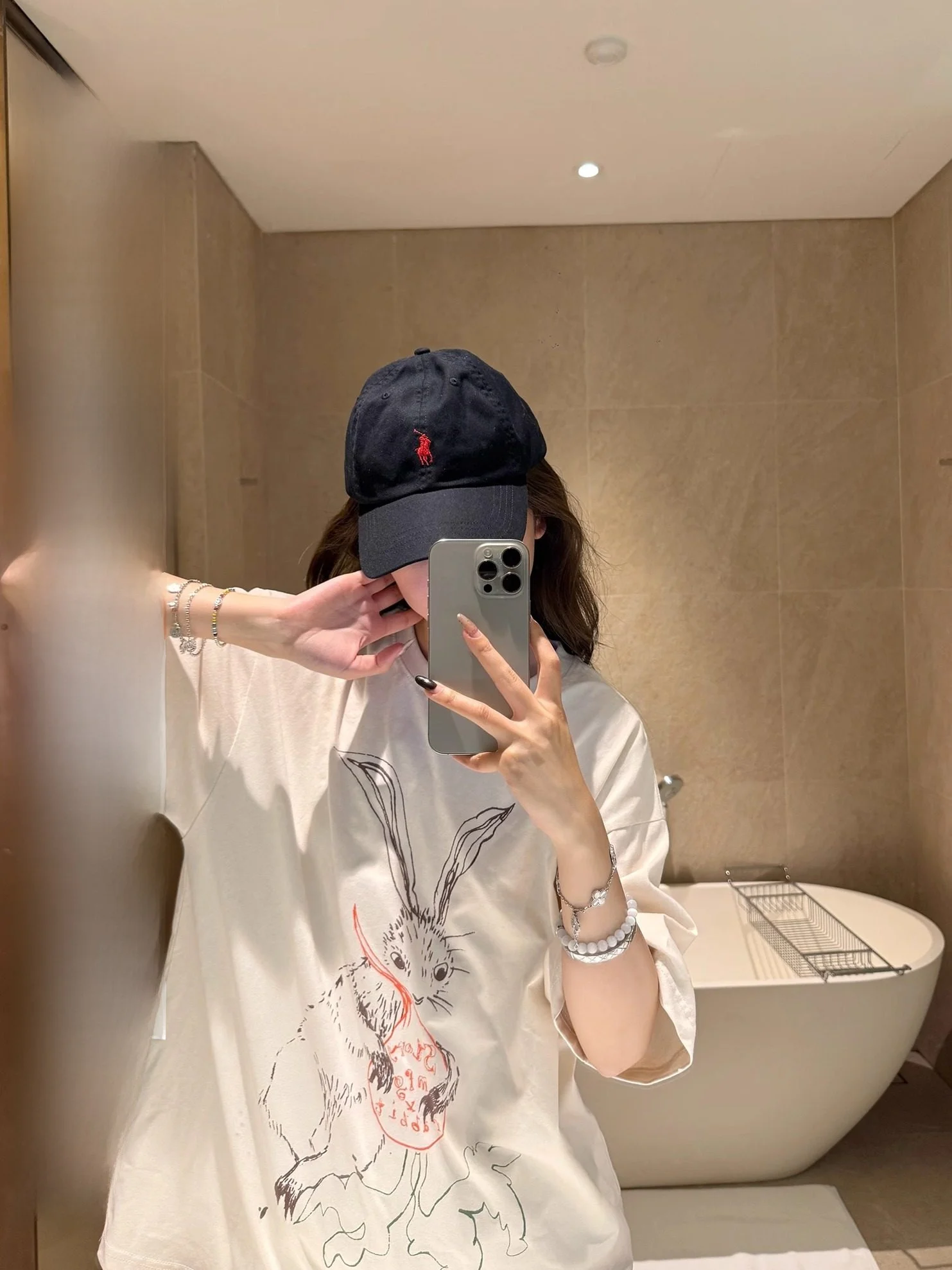 

Cute Loose Fit ort Sve T-irt Double Sided Print Rabbit Design Children's Fun Top Women's Comfortable Cotton Tee