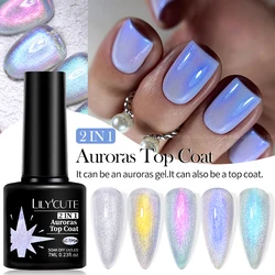 LILYCUTE 7ML Auroras Top Coat Purple Sparking Auroras Gel Nail Polish Nail Art Vernis Semie Permanent Uv Gel Function Top Coat
