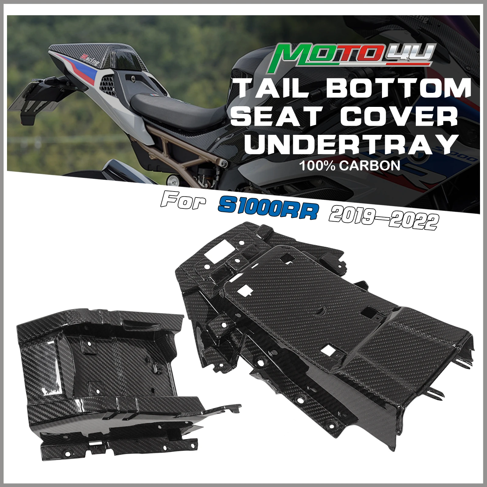 MOTO4U For BMW S1000RR M1000RR S1000R 2020 2021 2022 2023 2023+ Carbon Fiber Tail Bottom Seat Cover Undertray Under Fairing Kits