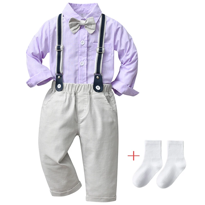 

Baby Formal Clothes Set Boys Bowtie Long Sleeve Shirt +Trousers Baby Romper Gentleman Suit Infant Kids Birthday Party Clothing