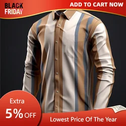 Striped Men's Business Casual Shirt Everyday Wear Spring Lapel Long Sleeve Shirt Comfortable Casual Button Lapel Shirt