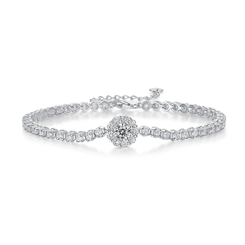 JIUZUAN D VVS Moissanite Tennis Bracelet SprinoClasp Original 925 Sterling Silver Bracelets withGRA for Women Wedding Party Gift