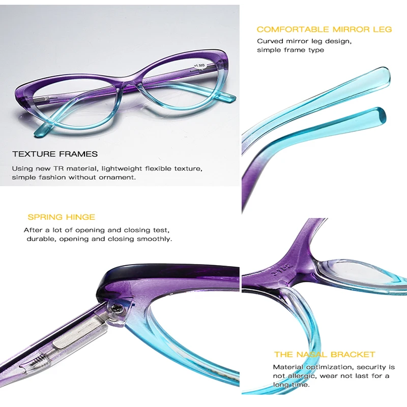 2024 Schmetterling Presbyopie Frauen Brille lila grün Katzenauge Lesebrille Rahmen blaues Licht blockierende Lesebrille für Männer – Detail 5