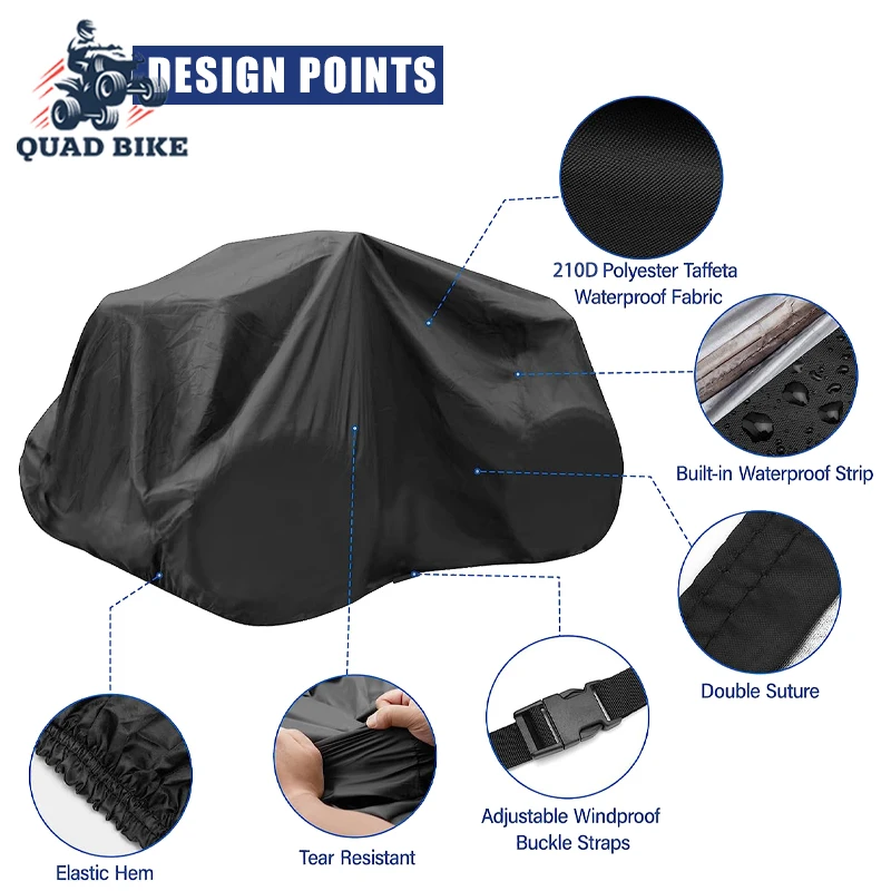 210D Quad Bike ATV Cover Thick Waterproof Motorcycle Cover for UTV Motorbike Scooter Outdoor Weather Protection ATV Accessories