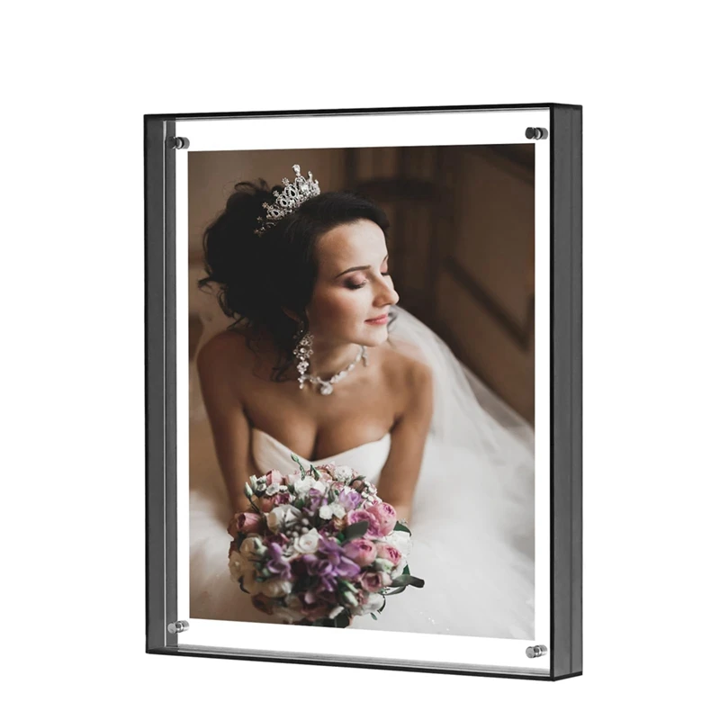 8.5X11 Picture Frame, Stunning Color Acrylic Floating Photo Frame,Horizontal And Vertical Formats For Display,Black-Gray Durable