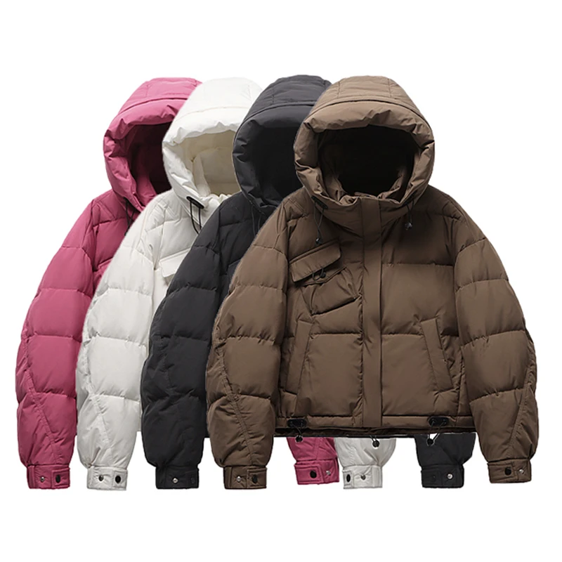 Women\'s Winter Coats Thicken White Duck Down Short Down Jacket Solid Color Casual Hooded Warm Lightweight Women\'s Clothing