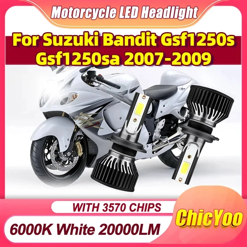 2PCS 20000LM Motorcycle LED Headlight Canbus Moto Light 12V 6000K White CSP Chip For Suzuki Bandit Gsf1250s Gsf1250sa 2007-2009