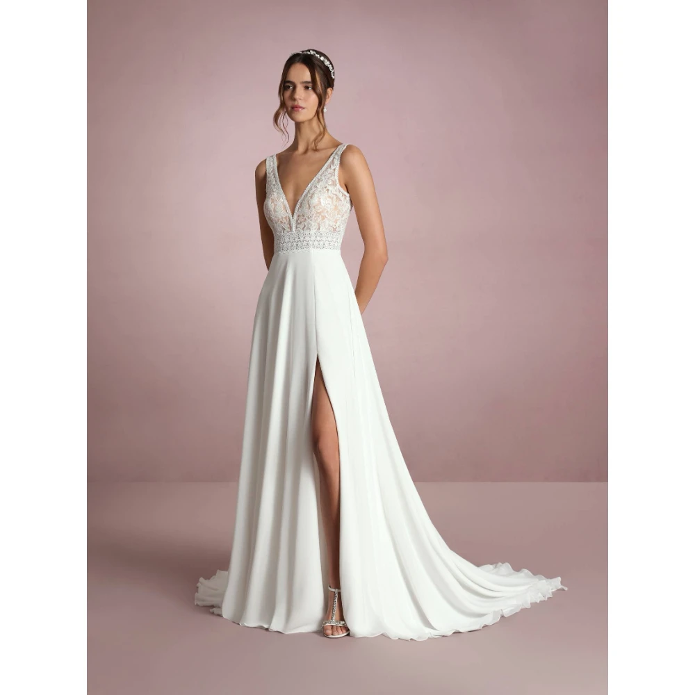 ESBRIDE Boho Abiti da sposa Abiti da sposa Abiti da sposa con scollo a V Applique in pizzo A-Line Abiti da sposa Abiti da sposa Personalizzati