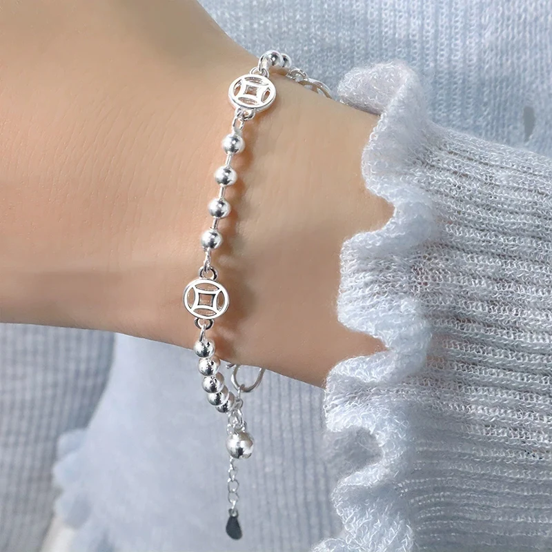 Unique Coin Bracelet Simple Attracting Wealth Bead Bells Jewelry for Girlfriends Student Gifts 925 Silver Bracelets For Women