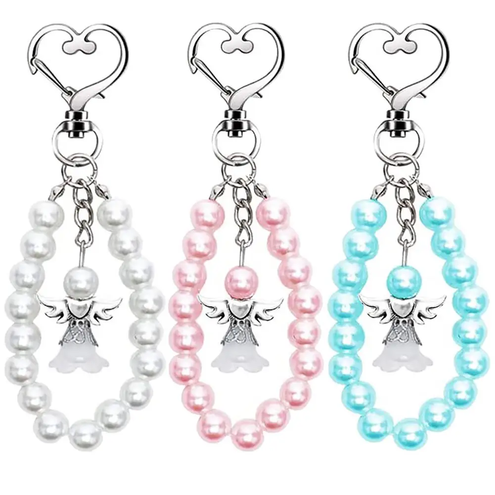 3 Pcs Guardian Angel Pearls Keychain Pendant Thank You Gift Party Favor For Wedding Bridal Shower Birthday Holiday Easter