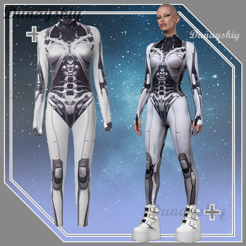 Donne Cyberpunk Robot Cosplay Body Nucleo meccanico Abiti visivi 3D Puntelli di carnevale di Halloween