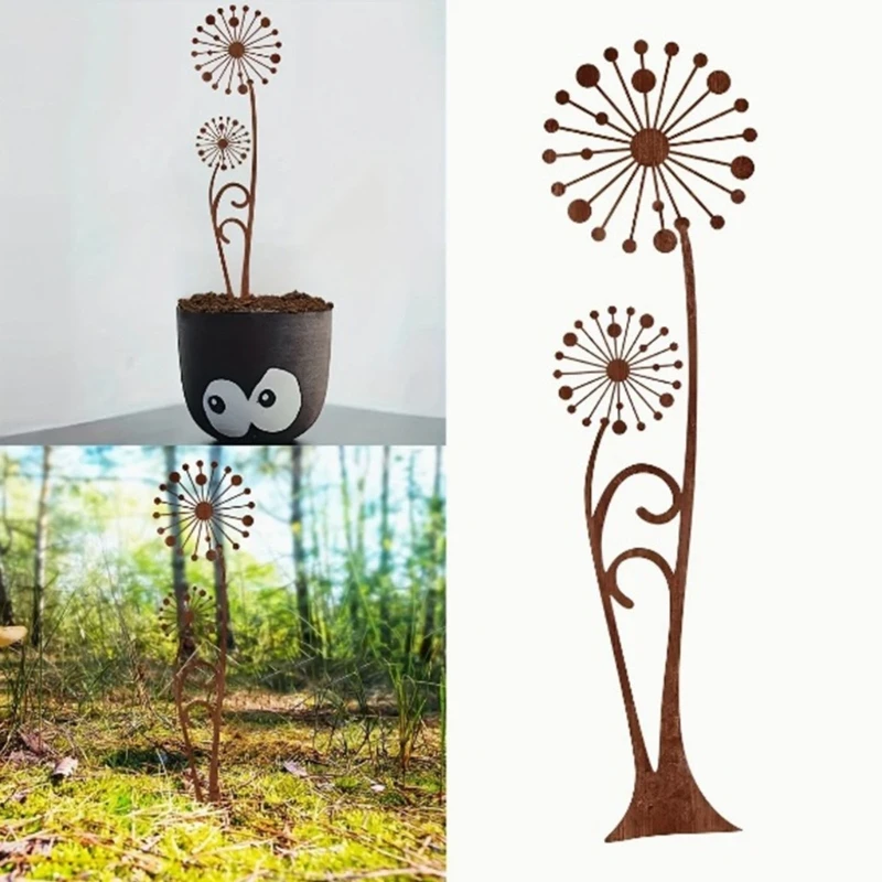 Iron Art Dandelions Ground Stake For Garden Decoration Outdoor Yard Landscape