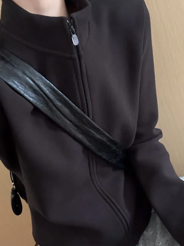 

Корейская японская спортивная одежда, толстовка с капюшоном Thiened Long Sve, женская повседневная верхняя одежда, большой размер, толстовка с воротником-стойкой на молнии