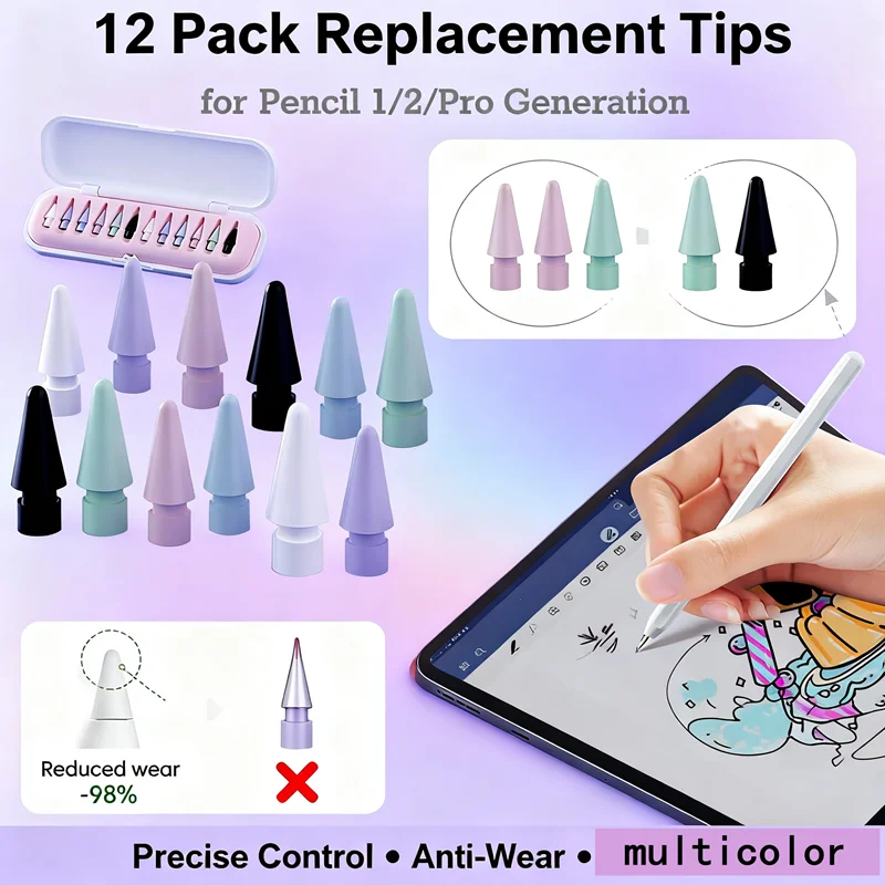 

10 шт. наконечники для карандашей Apple Pencil Pro 1-го 2-го поколения, наконечники для чувствительности iPencil, совместимые с iPad Pencil 2/1, запасное наконечник