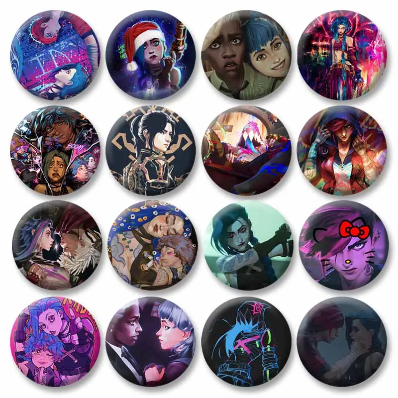 Anime Arcane Round Brooch Cartoon Figure Runaway Loli Jinx Badge Creative Button Pin Backpack Clothes Accessories Game Fans Gift