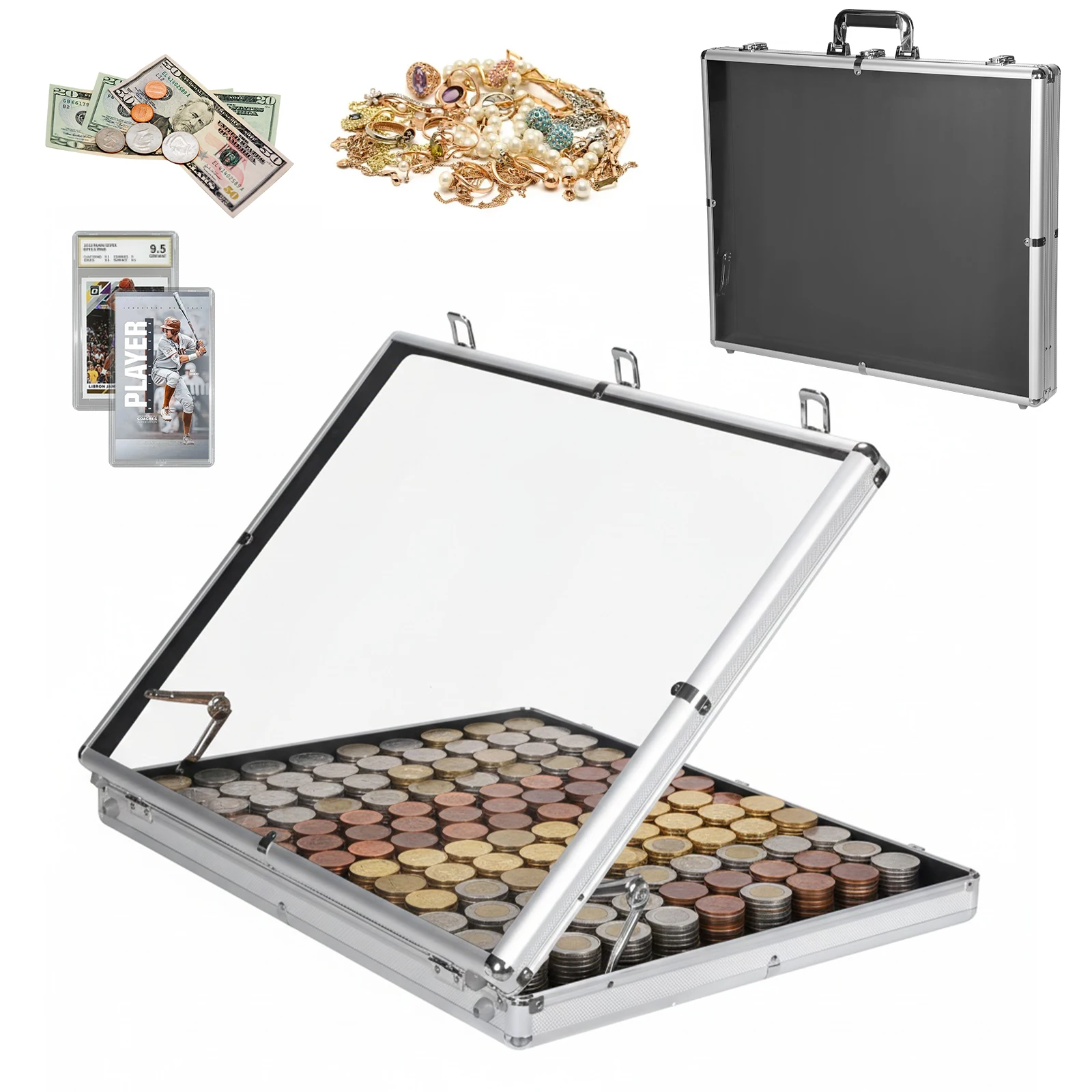 

24x20/33x22 In Table Top Display Case Large Aluminum Trading Card Case Lockable with Handle for TCG Jewelry Craft Collectibles