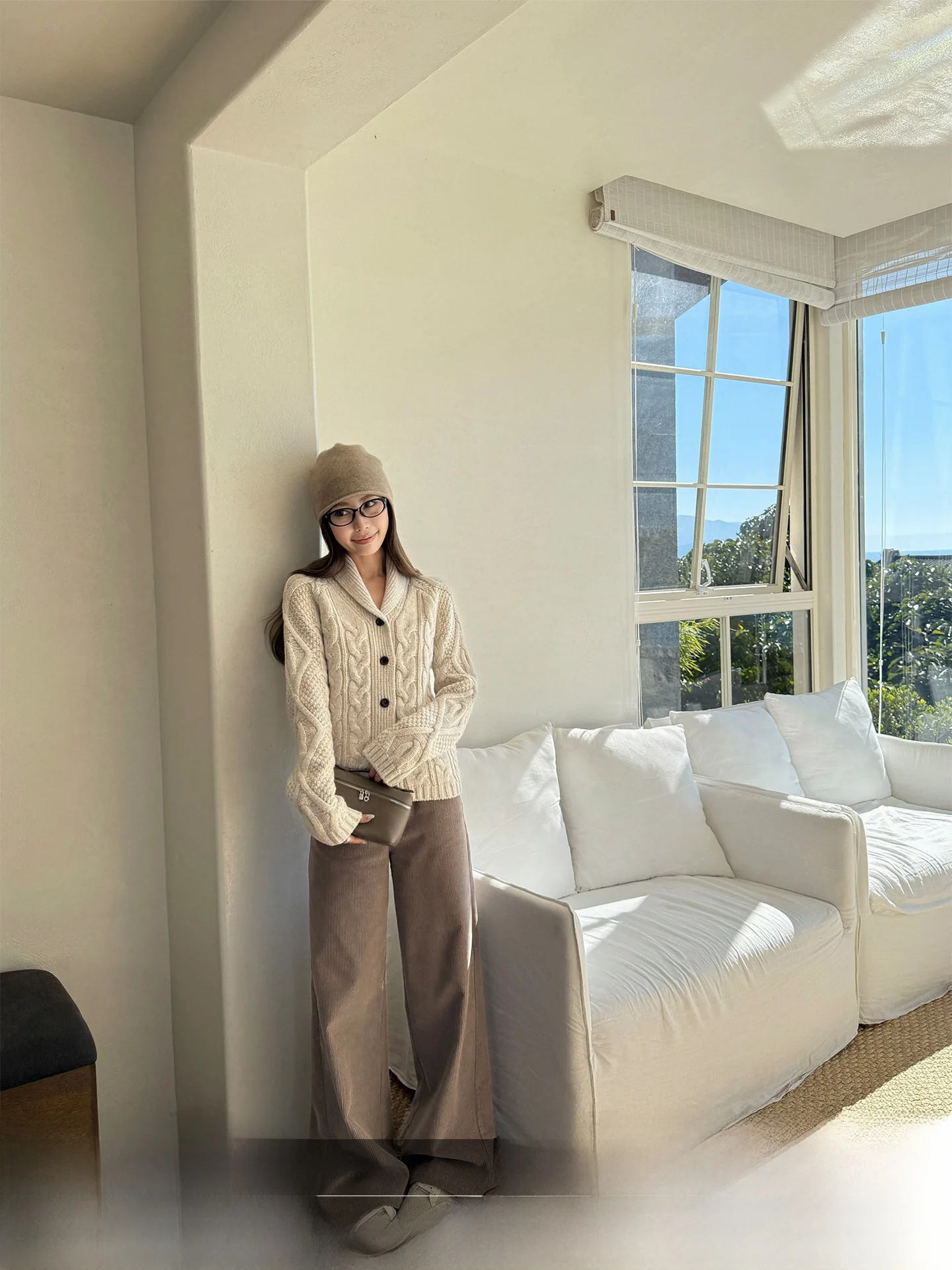 

4PRIL Women's Corduroy Leisure Pants Winter Loose Slimming Wide Leg Floor-Length Trousers Casual Straight Cut Cotton Blend