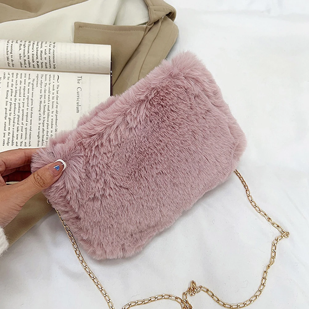

Женская квадратная сумка с цепочкой, повседневная плюшевая сумка-тоут, универсальная пушистая сумка на плечо, мягкая милая осенне-зимняя женская сумочка