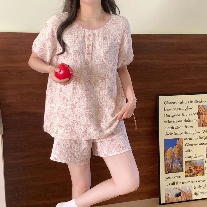 

Одежда для сна Flroal, женские пижамные комплекты, летние корейские комплекты Piiama для женщин, домашний костюм из 2 предметов, розовая Милая женская ночная одежда