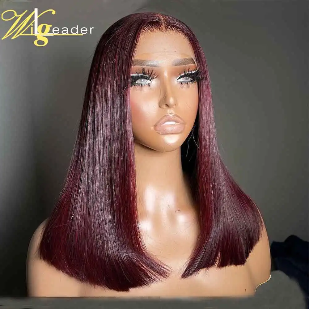 Burgundy Bob Cut Remy Human Hair Lace Front Wigs 180% Preplucked 13x6 Lace Frontal Wigs 99j Remy Hair Wigs With Baby Hair