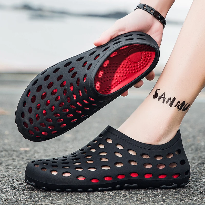 

Мужские летние уличные водные туфли, полые сандалии, легкие, нескользящие, износостойкие, подходят для пляжного и речного отдыха