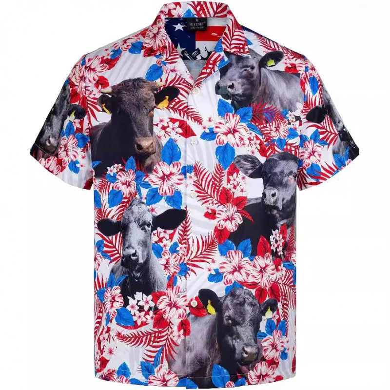 Cross-border Foreign Trade Summer New Plus Size Men's Casual Fashion3DDigital Print Short Sleeve Shirt Hawaiian Style