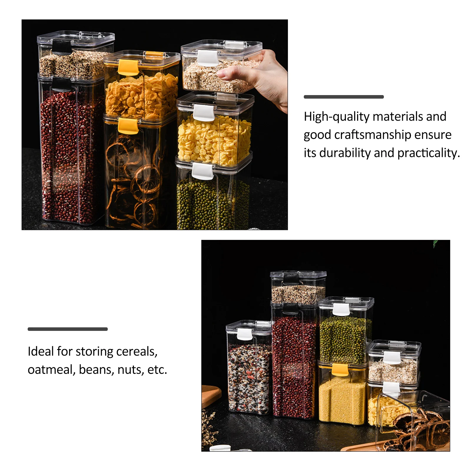 

3Pcs Kitchen Storage Jars Airtight Plastic Food Storage Containers Clear Jars for Cereal Sugar Nuts Plastic Jar for Kitchen